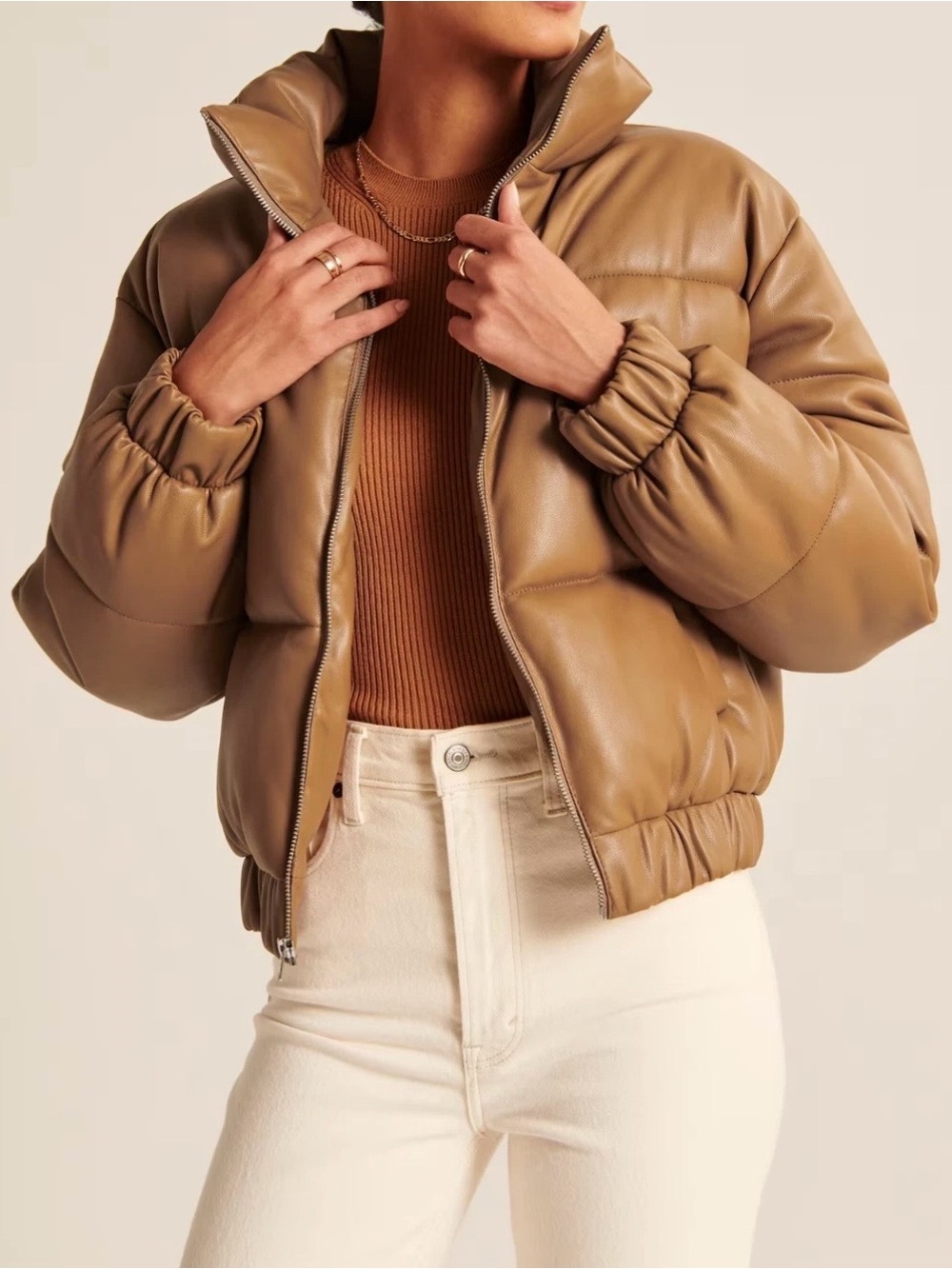 ABERCROMBIE & FITCH A&F Women's Ultra Mini Puffer Jacket Brown